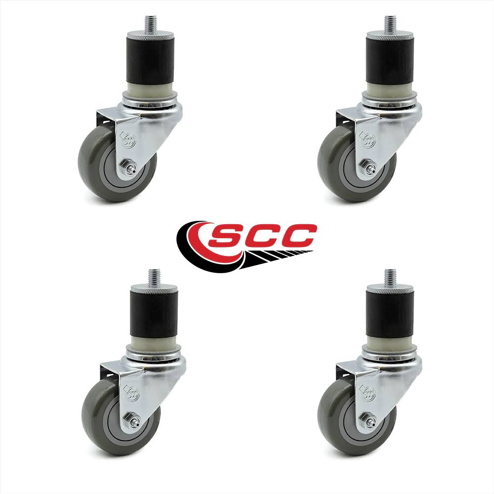 3.5 inch Gray Polyurethane Swivel Stem Caster Set E76304