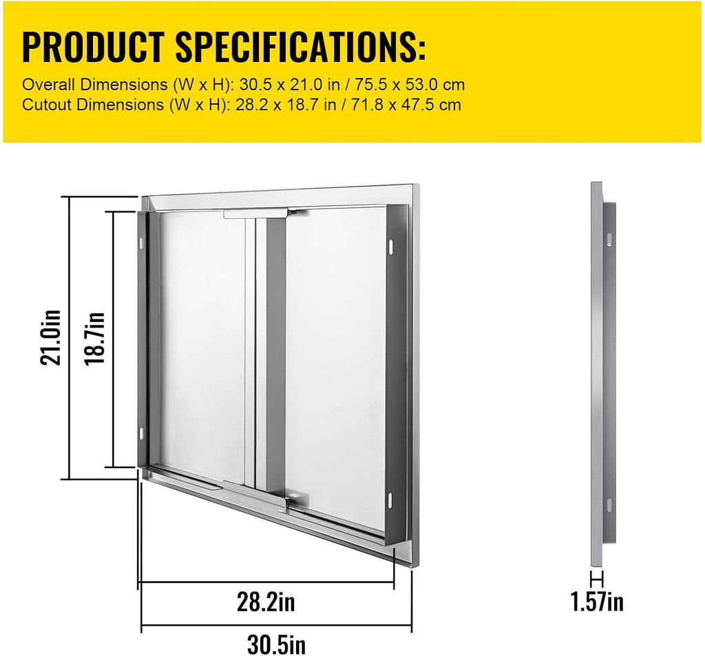 Double BBQ Access Door Stainless Steel with Recessed Handle W3076