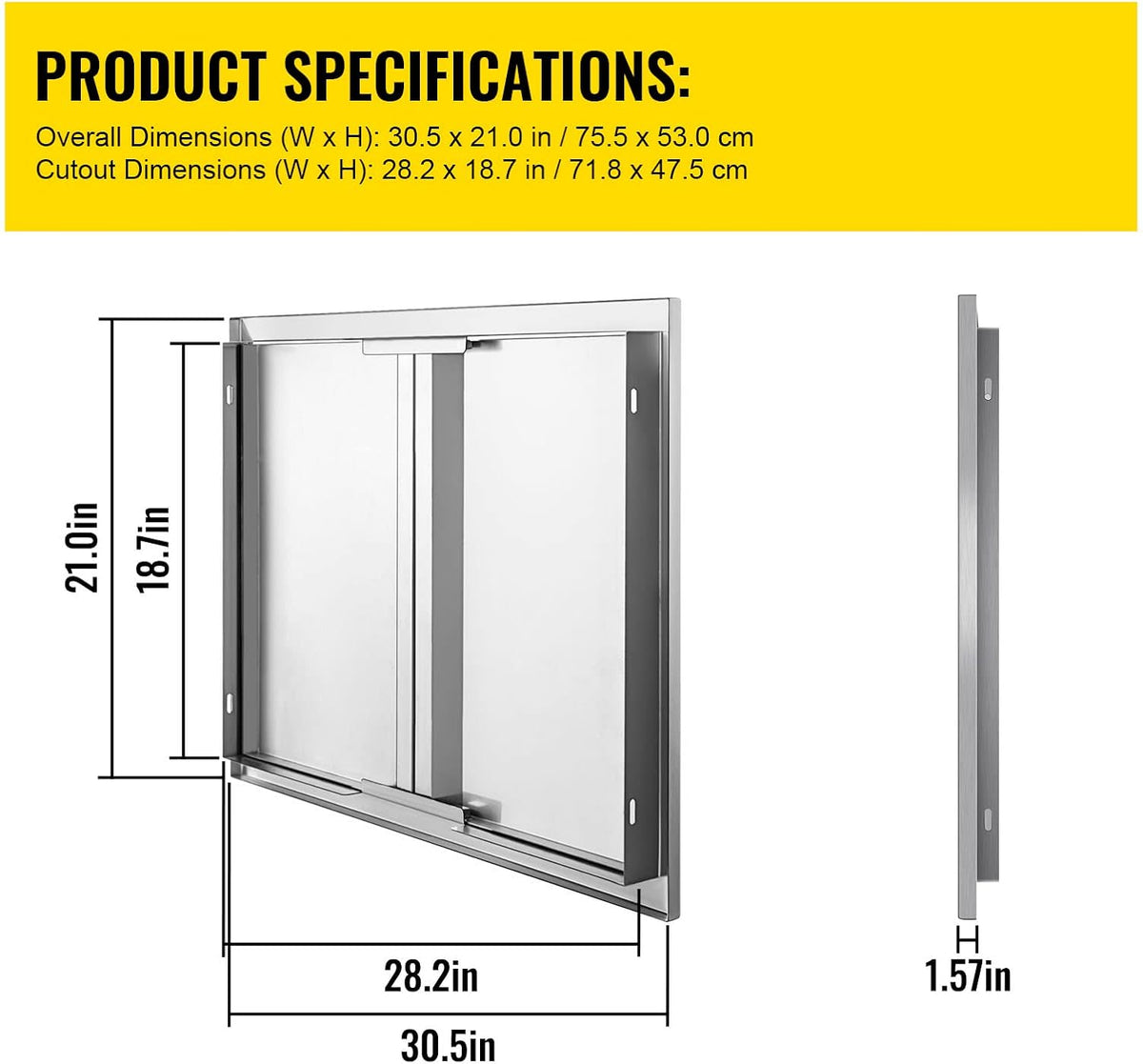 Double BBQ Access Door Stainless Steel with Recessed Handle W3076