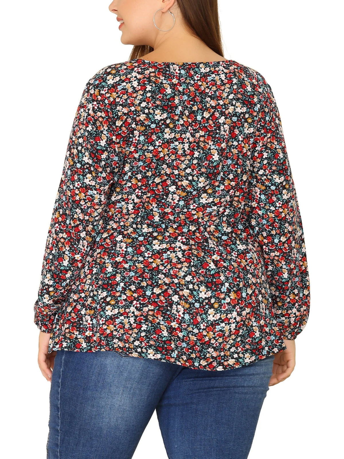 Plus Size V Neck Ruffle Flowy Tunic Blouse J9277