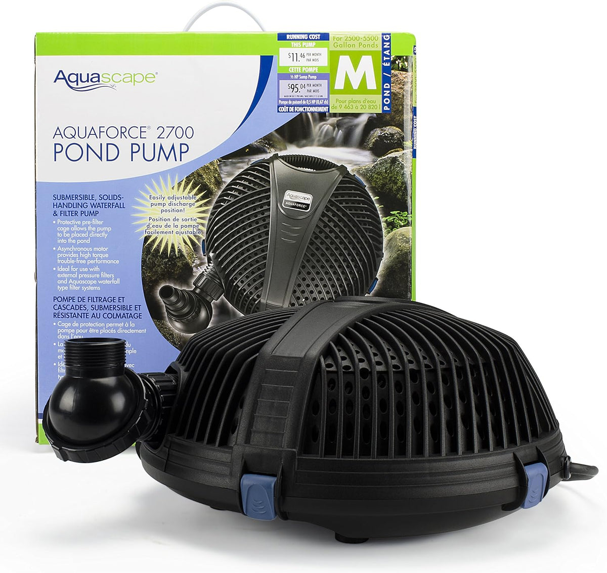 Black AquaForce 2700 Asynchronous Pump with Protective Cage, 2,695 GPH A24181