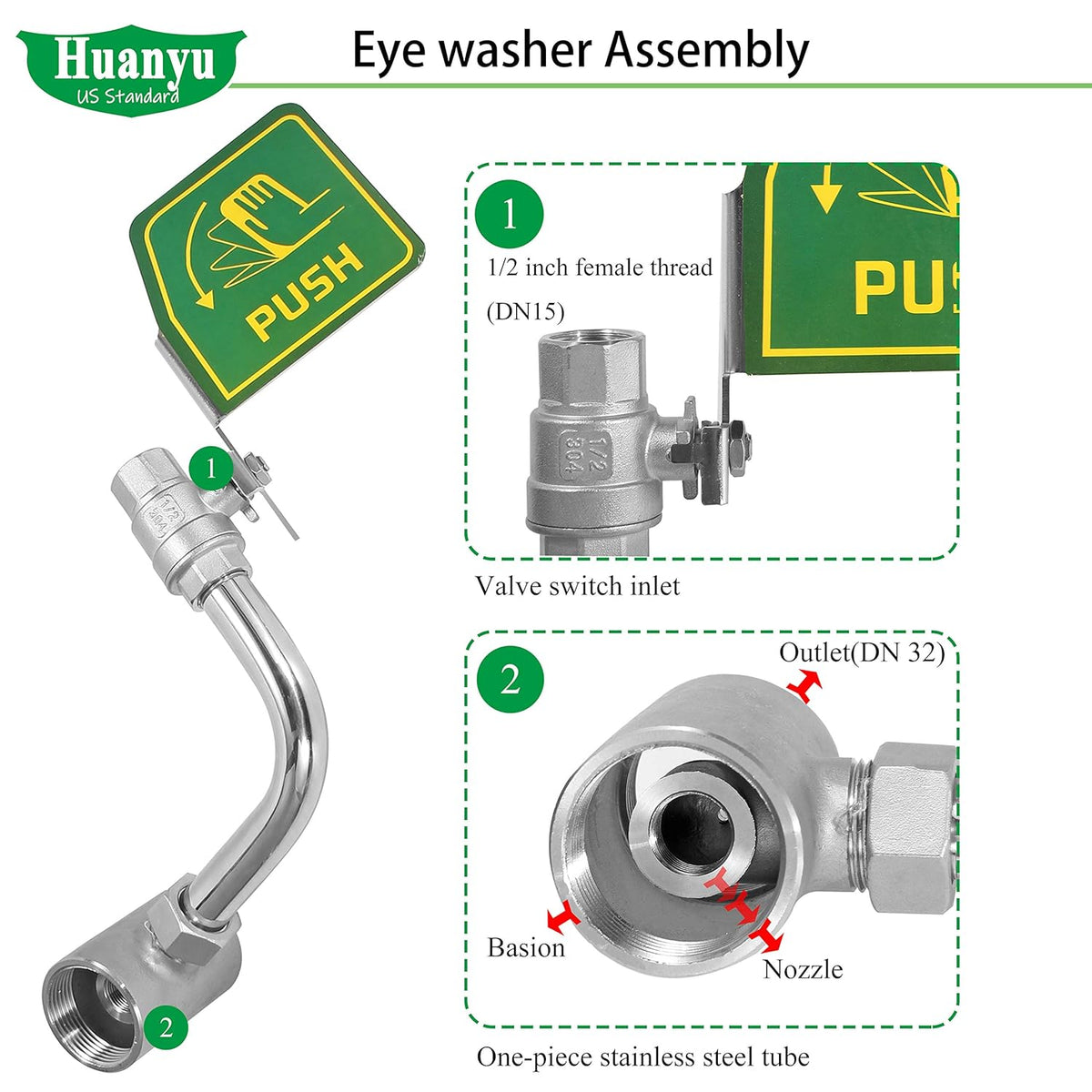 Eye Wash Station Wall Mount Stainless Steel Emergency Eyewash Station with Eye Wash Sign J1250