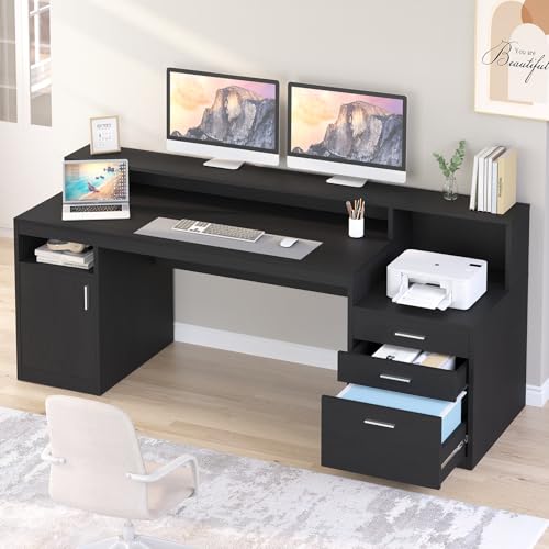 Black Computer Desk with 3 Drawer and Storage Shelves K2916