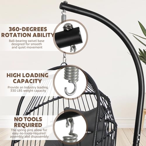 Foldable Wicker Rattan Hanging Egg Chair with Cushion W1964