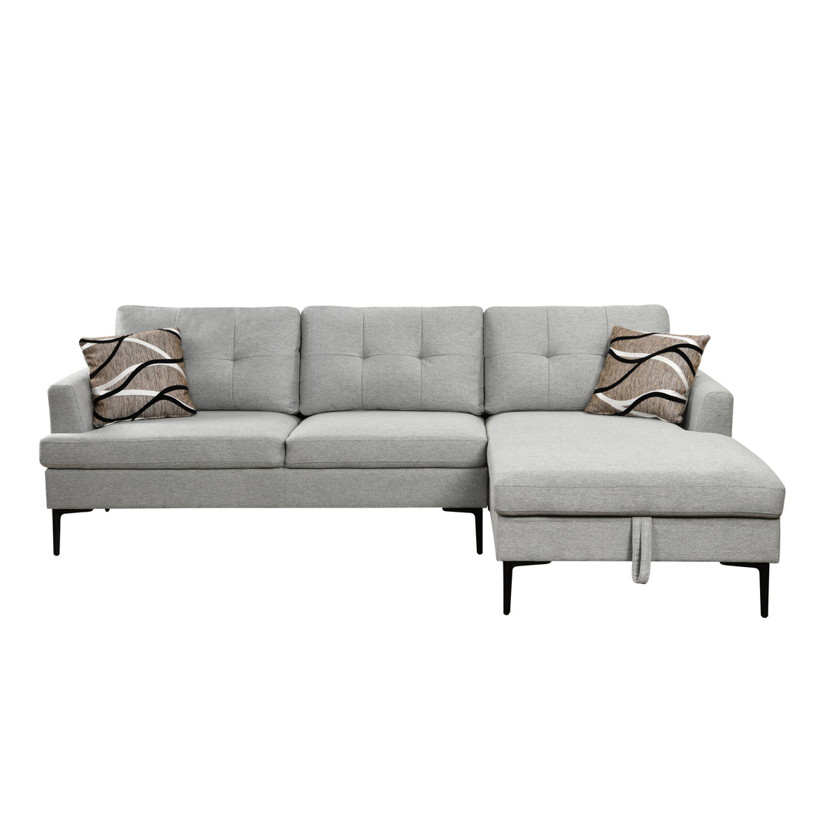 Light Gray L Shaped 3 Seater Sofa with Chaise and Storage N72139