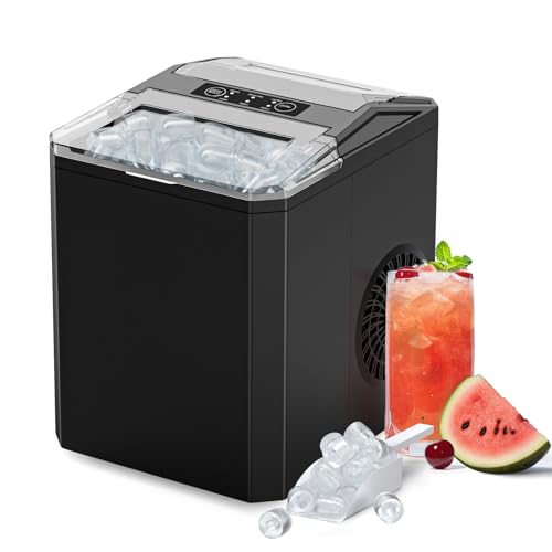 Countertop Ice Maker, 9 Cubes in 6 Mins, 26lbs in 24Hrs, 2 Sizes of Bullet Ice, Auto-Cleaning, Portable Ice Machine with Handle, Basket and Scoop R83026
