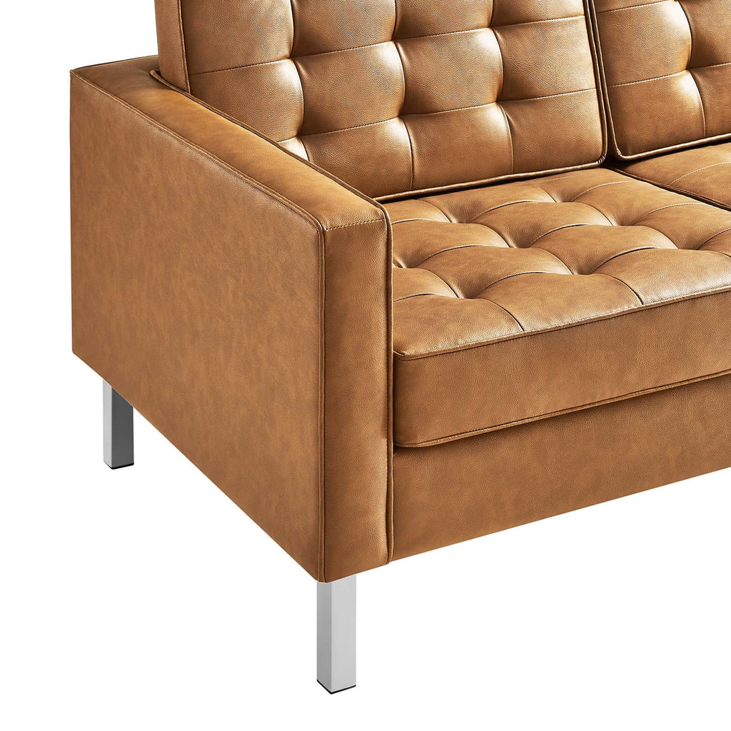 Silver Tan Vegan Leather Upholstered Sofa F23928