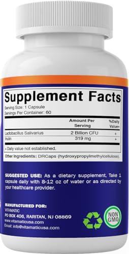 60 Count Lactobacillus Salivarius DR Capsule with Prebiotic Inulin Fiber T52885