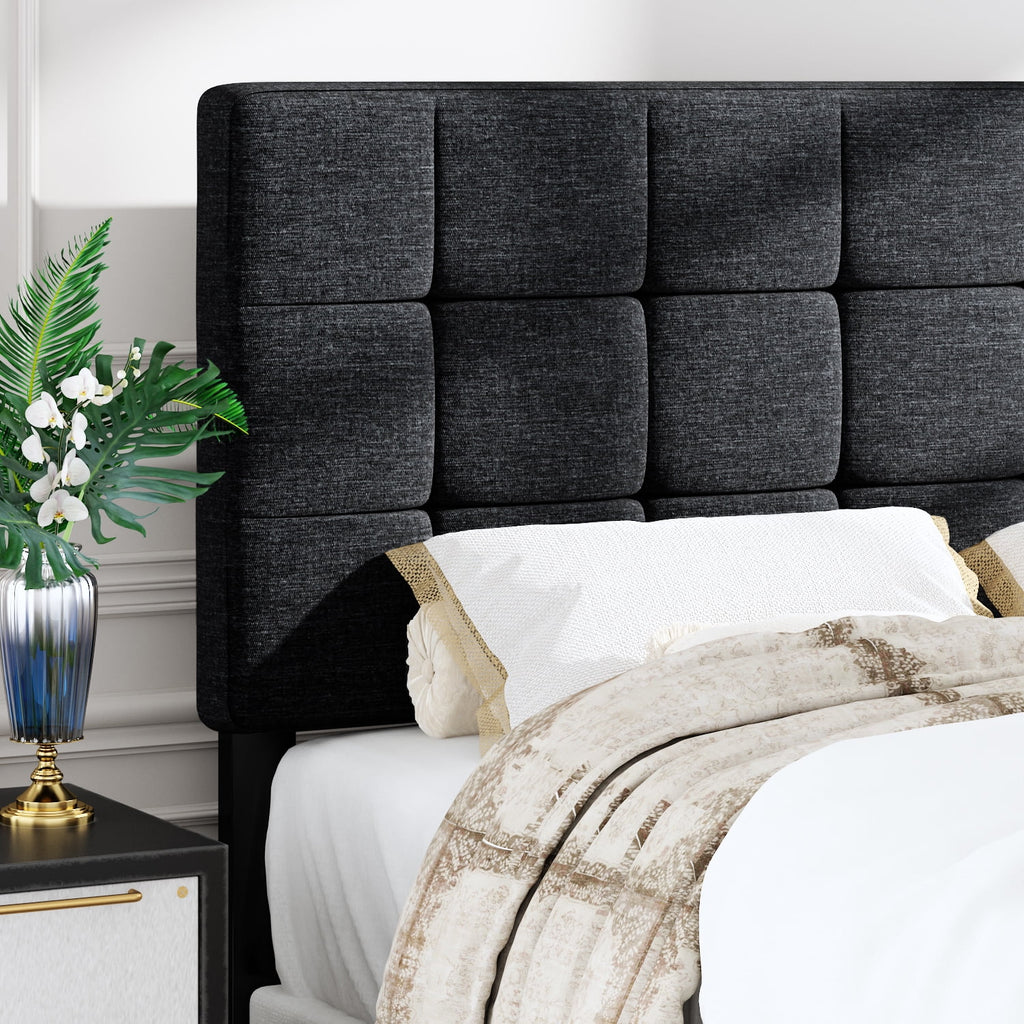 Queen Size Grey Upholstered Panel Platform Bed Frame E300363