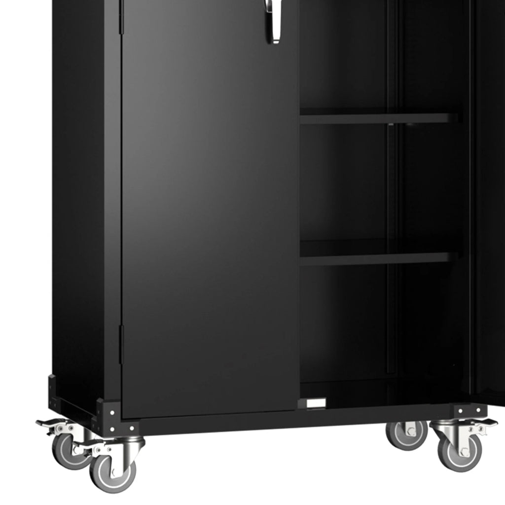72” Locking Metal Garage Storage Cabinet with Wheels & Pegboards, Black V415