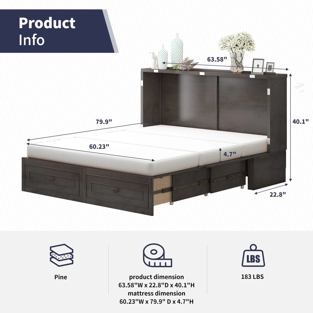 Queen Size Murphy Bed Cabinet with Storage Drawer L3979
