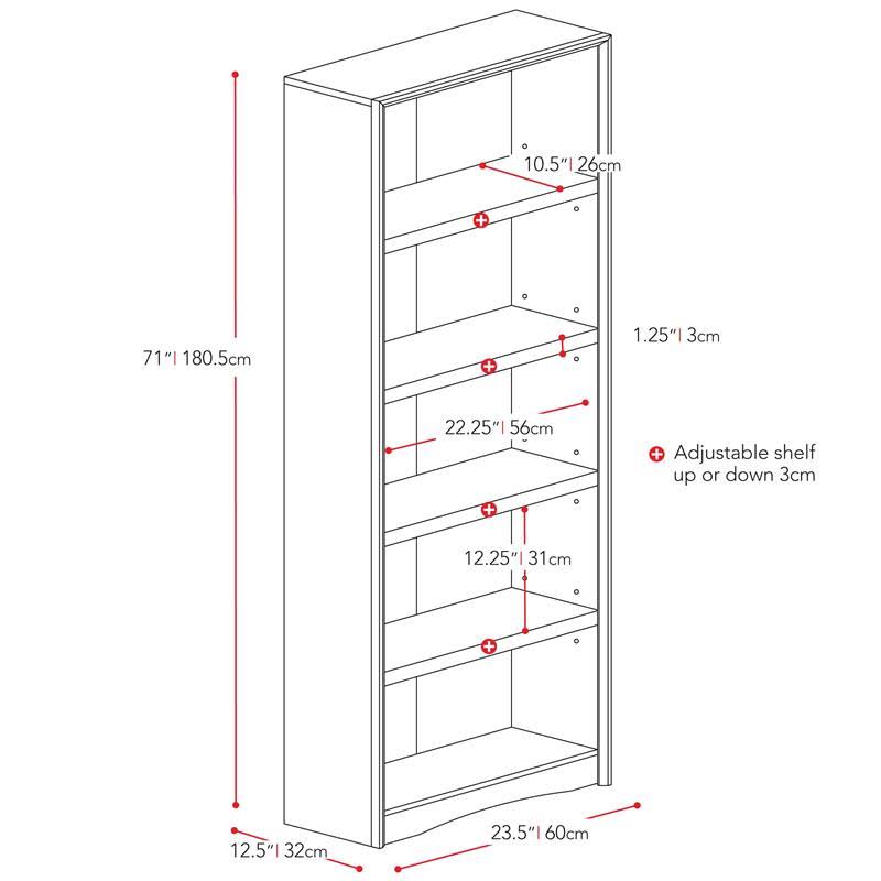 Walnut Faux Woodgrain 5 Shelf Bookcase N6703