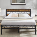 Queen Metal Bed Frame with Brown Wooden Headboard R203