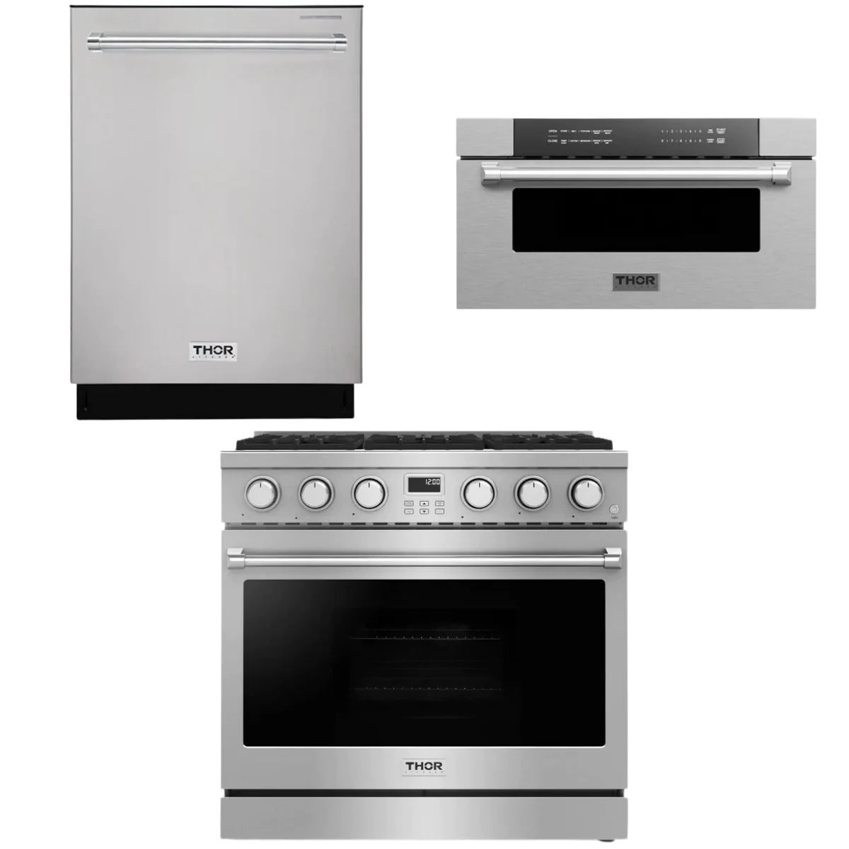 36 Gas Range, Dishwasher and Microwave T69019