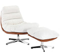 Ivory Linen Oversized Swivel Lounge Chair with Ottoman Q576196