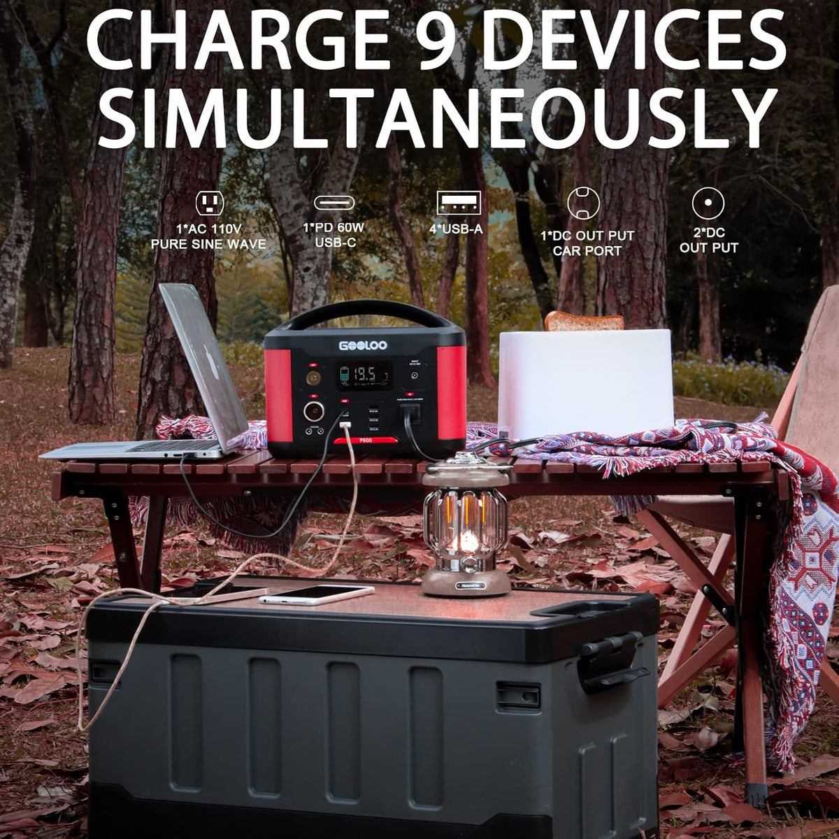Portable Power Station 626Wh 600W AC Outlets Lithium Battery Y529