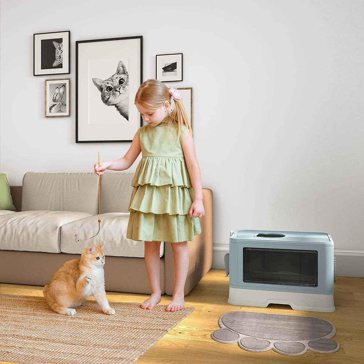 Large Enclosed Cat Litter Box with Lid Cover L91287