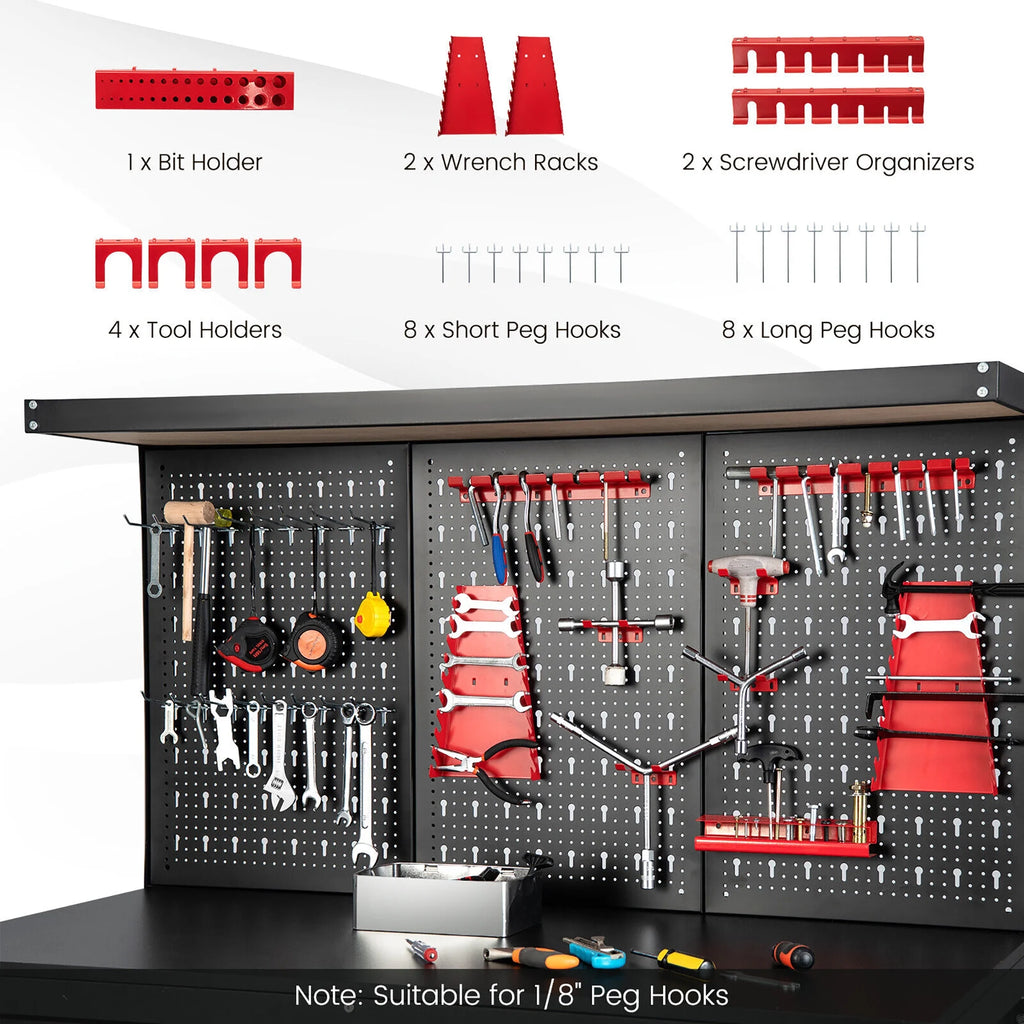 48'' Workbench with Peg Board Hook Kit & Drawers V8807