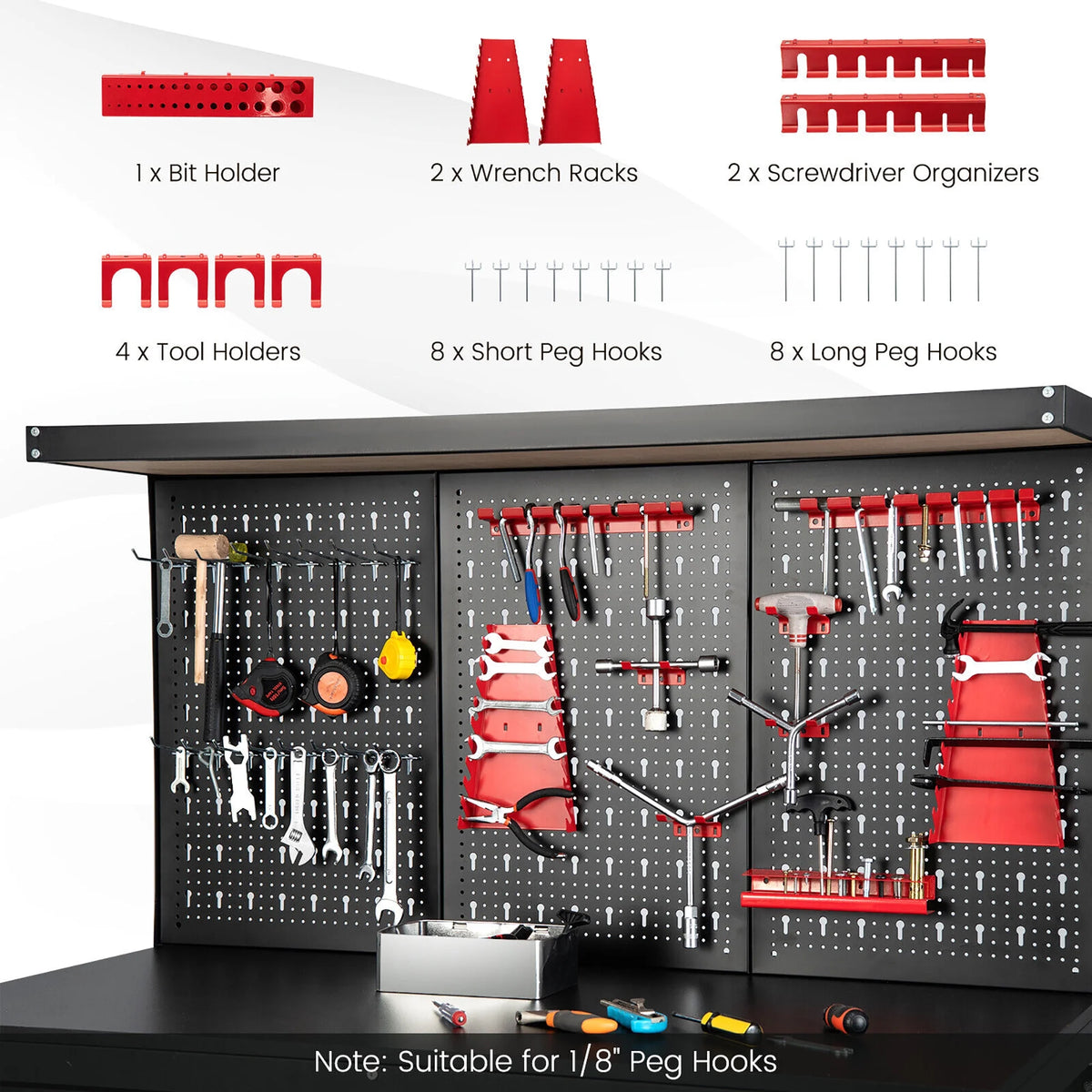 48'' Workbench with Peg Board Hook Kit & Drawers V8807