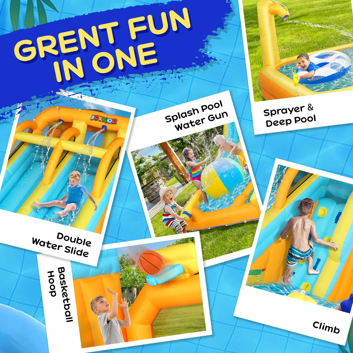 8-in-1 Inflatable Water Slide Park with Splash & Deep Pool N951