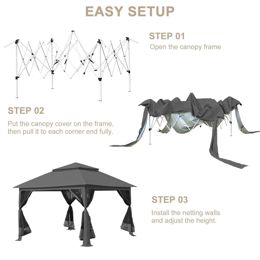 13 x 13 ft Pop up Gazebo Canopy Shelter with Mosquito Netting F72853