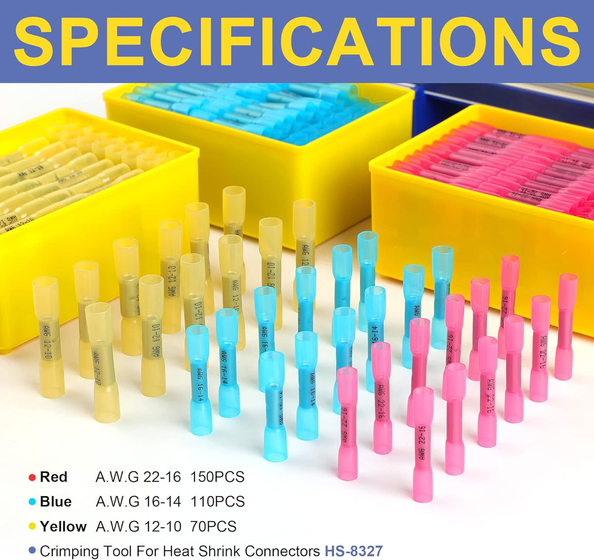 330PCS Heat Shrink Butt Connectors Set, AWG 22-10 Marine Grade Waterproof Electrical Connectors Kit with Crimping Tool K1456