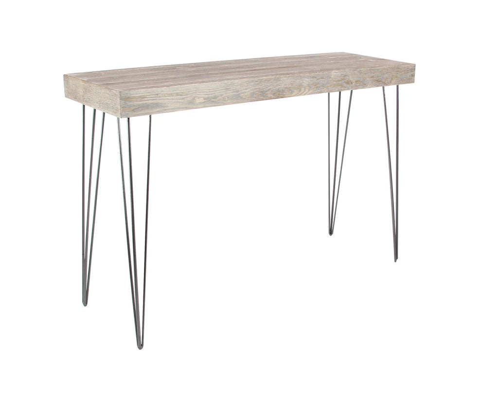 Brown Wood Console Table with Black Metal Hairpin Legs A8589
