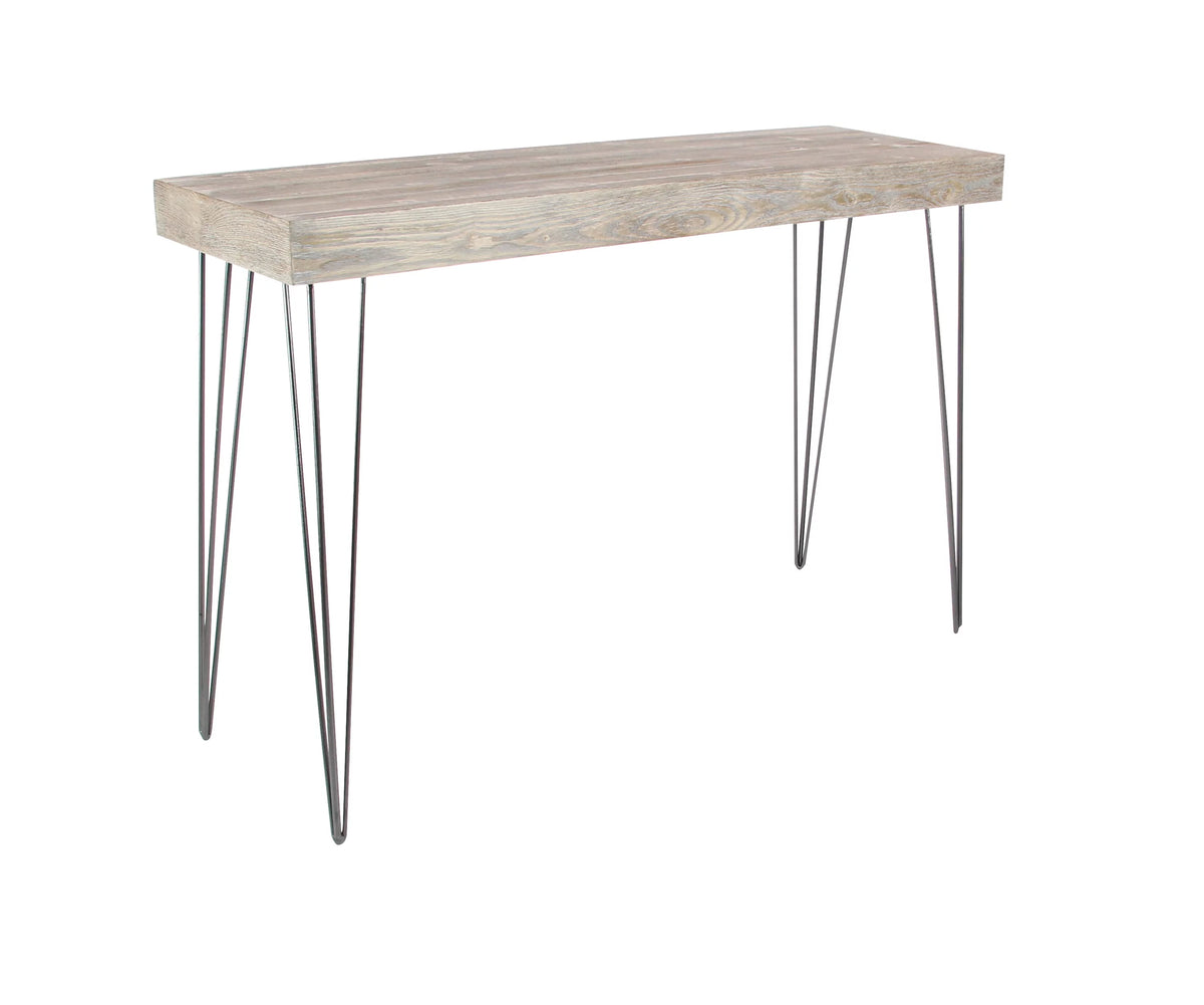 Brown Wood Console Table with Black Metal Hairpin Legs A8589