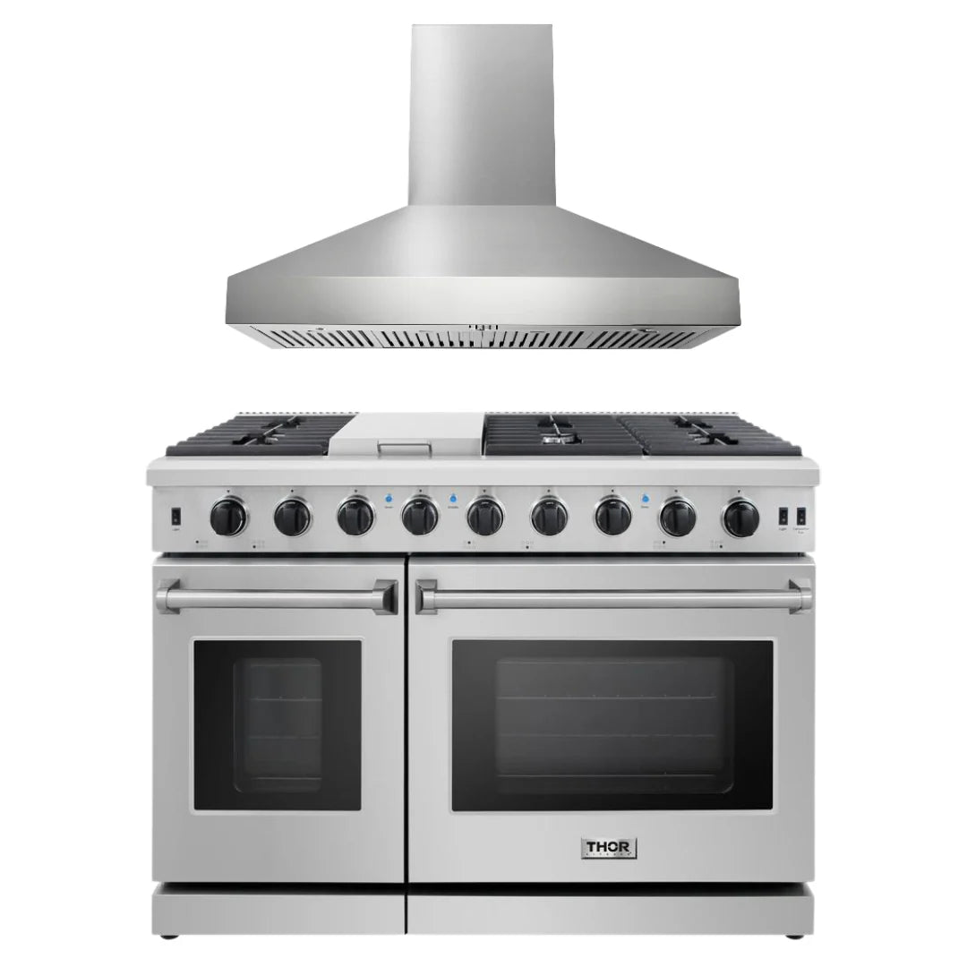 48 in. Gas Range and Wall Mount Range Hood Q8161