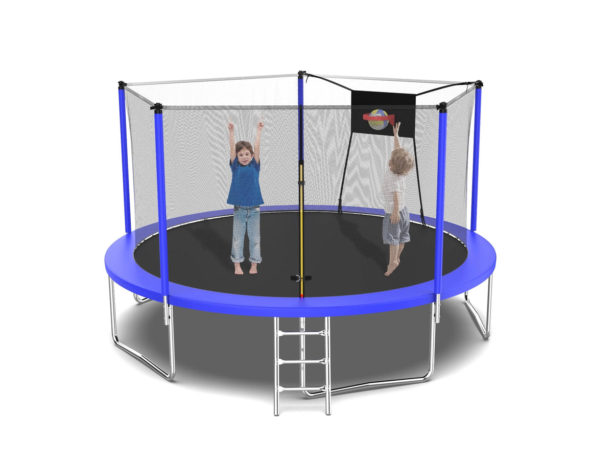 16FT Trampoline with Enclosure Net, Basketball Hoop, Ladder J38155