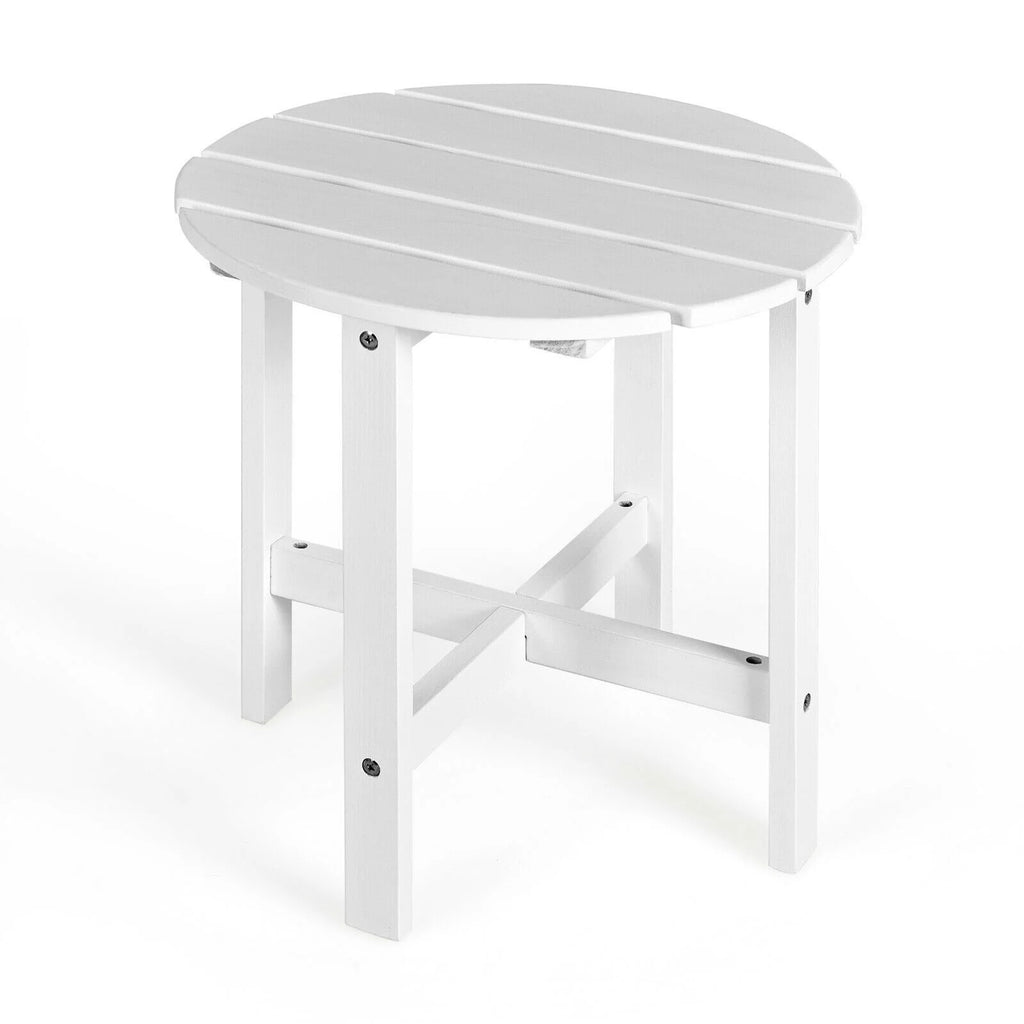 18" Round Wooden Slat Patio Side Table in White Y398