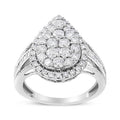White .925 Sterling Silver 1.50 CTTW Round-Cut Diamond Pear Shaped Halo Cocktail Ring F114036