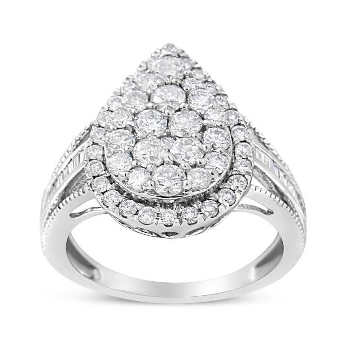 White .925 Sterling Silver 1.50 CTTW Round-Cut Diamond Pear Shaped Halo Cocktail Ring F114036