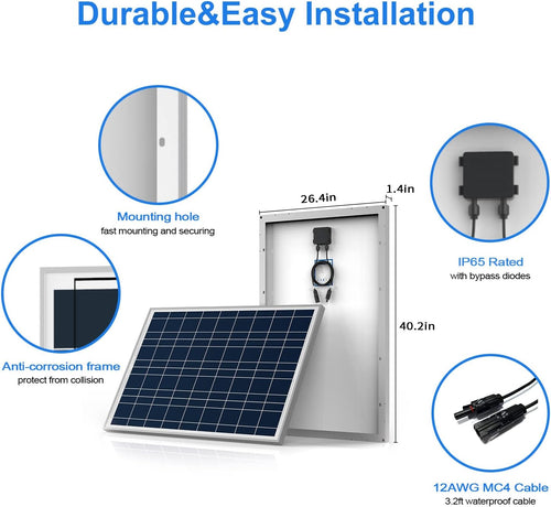 100 Watt 12 Volt Polycrystalline Solar Panel with 12 AWG Cable U320935