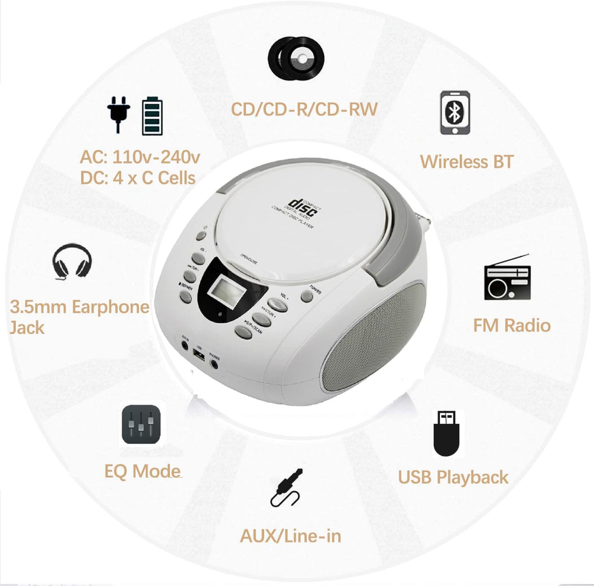 Black Pack of 2 Portable CD Player Boombox with FM Radio, Bluetooth, Stereo Sound Speaker X898