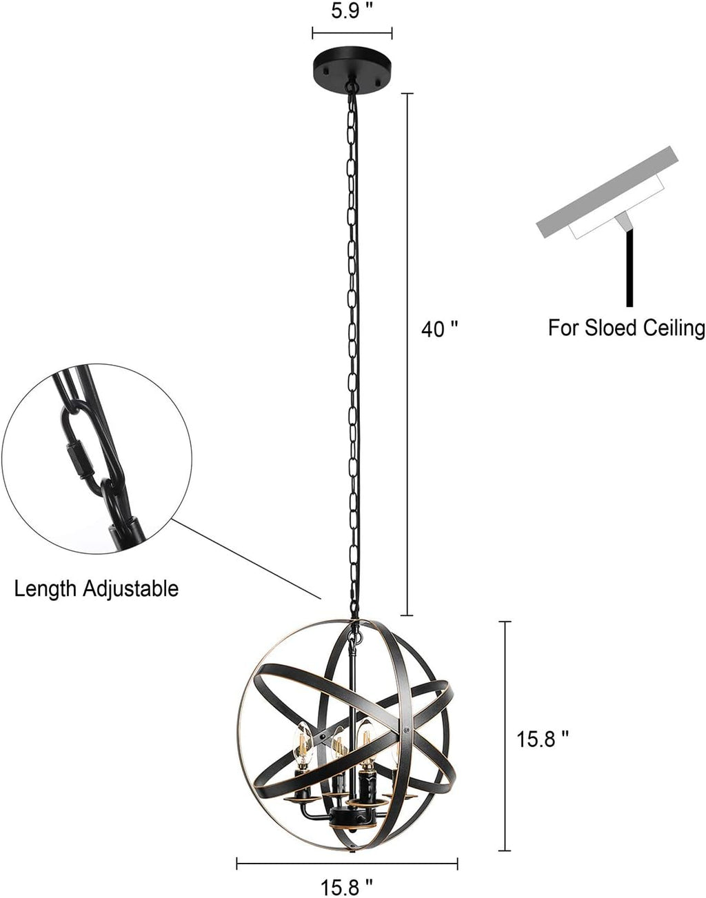 Black 4-Light Farmhouse Chandelier J776