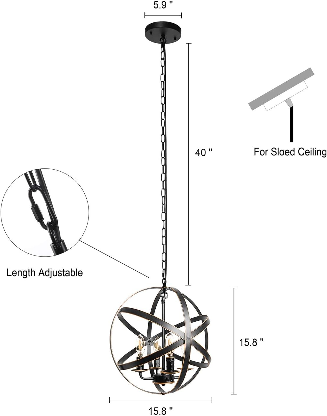 Black 4-Light Farmhouse Chandelier J776