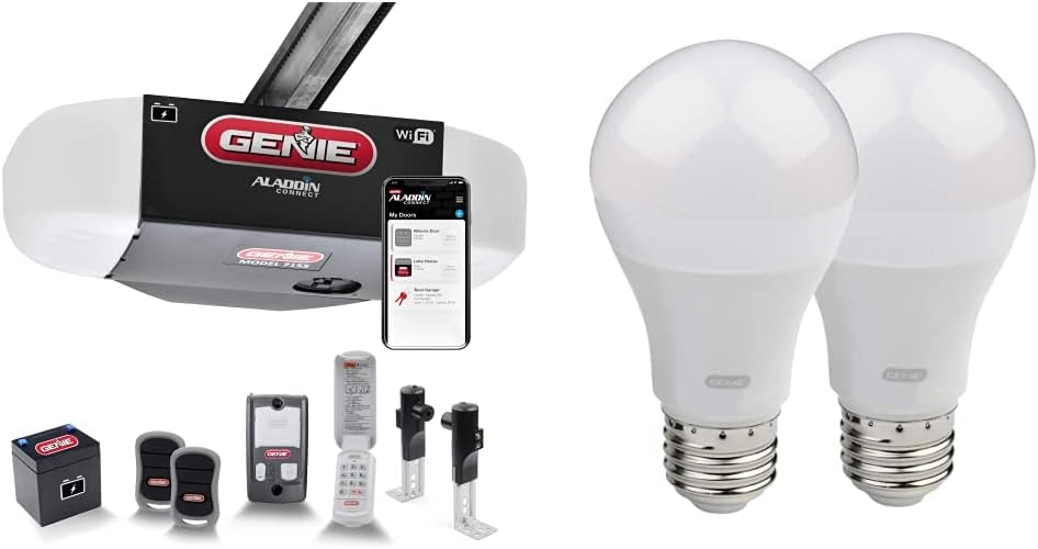 Smart Garage Door Opener with WiFi and Battery Backup, 2 Pack LED Light Bulb 4000K C326