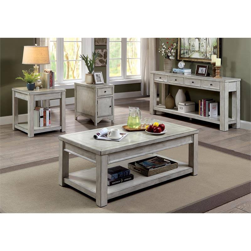 Antique White Farmhouse Wood End Table H219