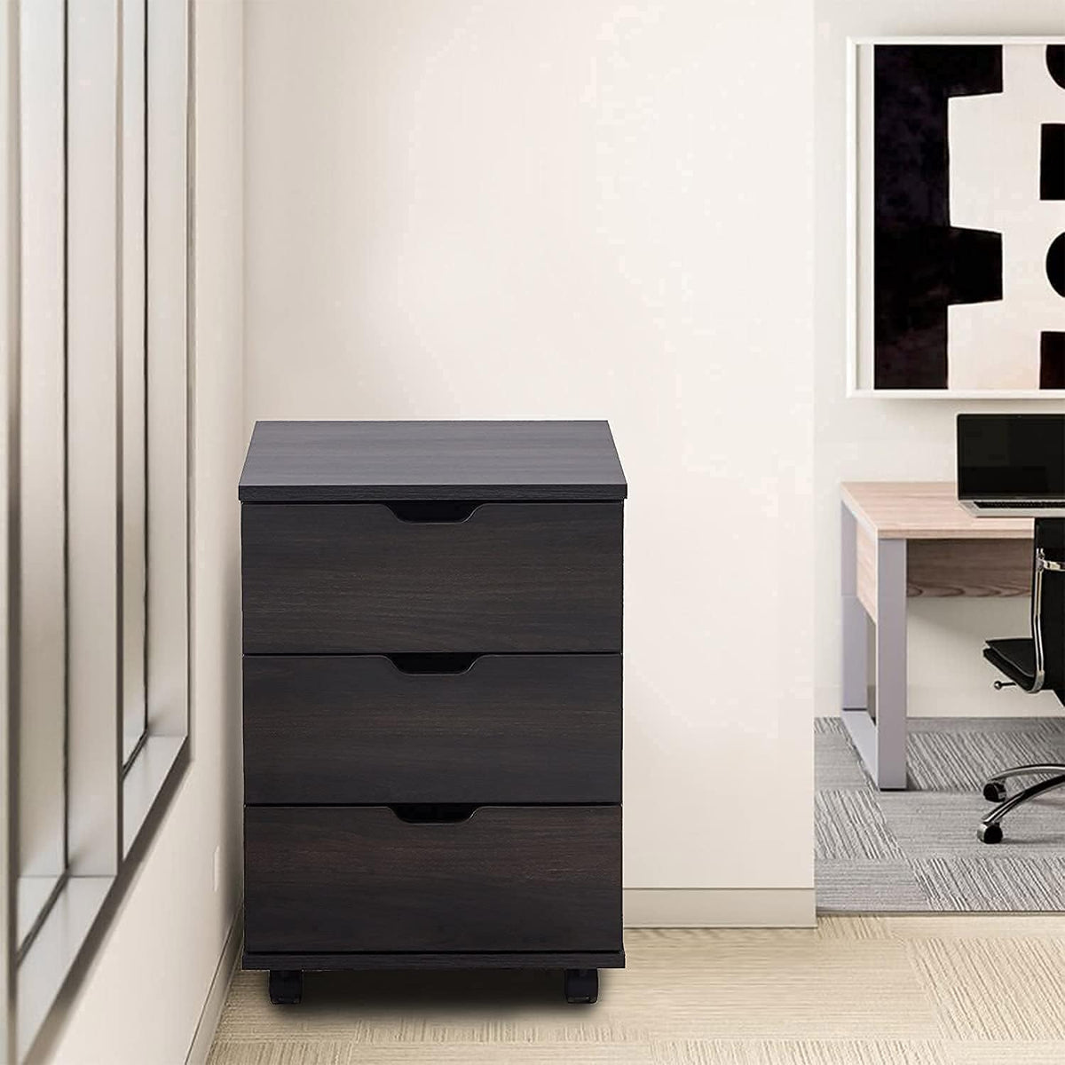 3 Drawer Wood Rolling Office Filing Cabinet L9969