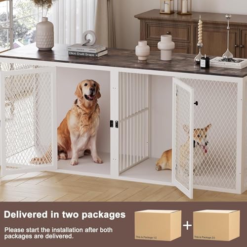 71 Inch Wooden Dog Crate Furniture with Divider W669209