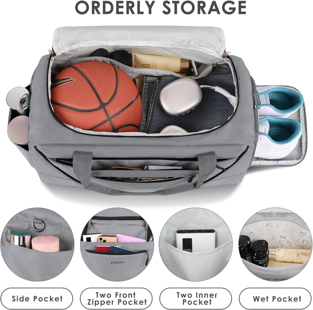 Grey Gym Duffle Bag with Lock and Shoe Compartment R271