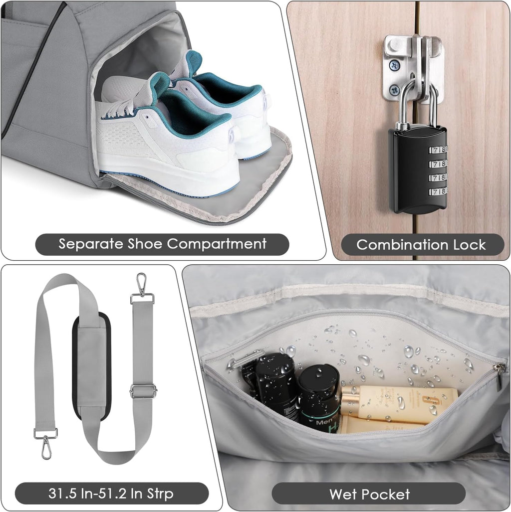 Grey Gym Duffle Bag with Lock and Shoe Compartment R271