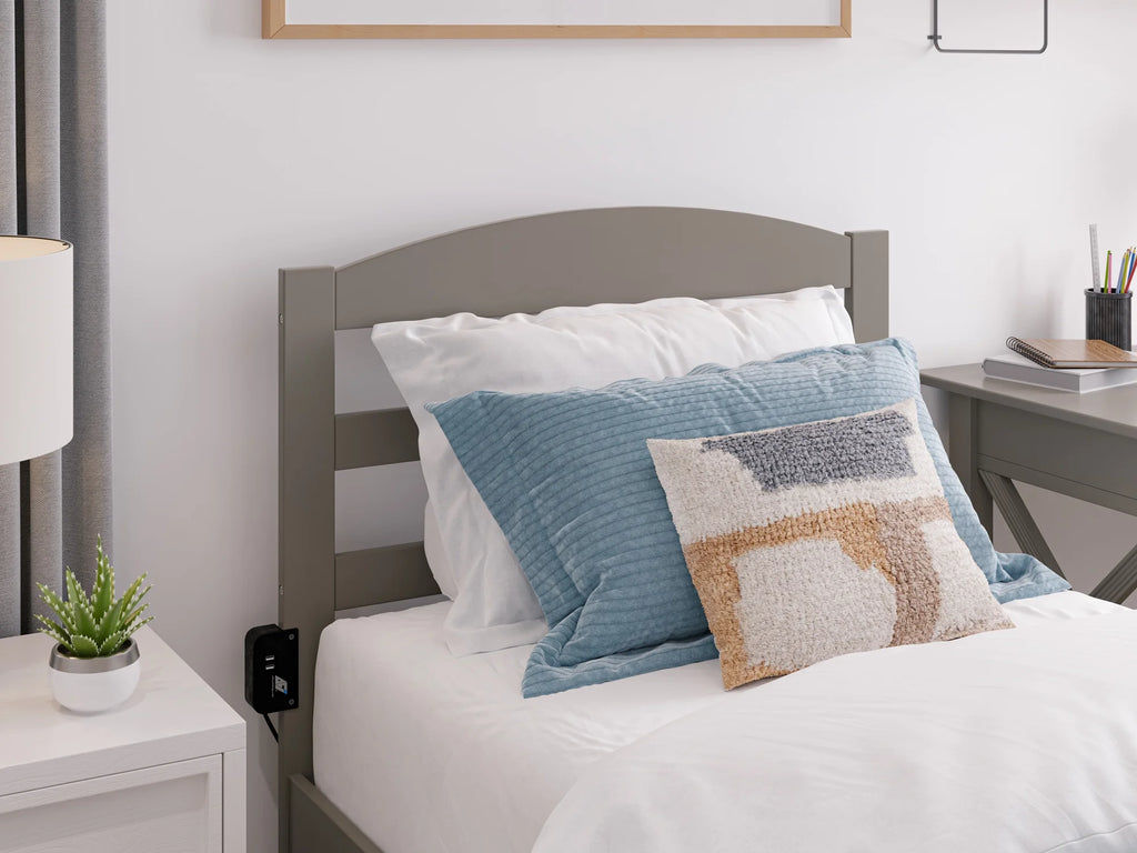 Grey Twin XL Wood Platform Bed Frame with Foot Drawer Storage S587