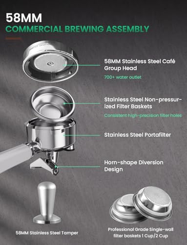 Stainless Steel Dual-Boiler Espresso Machine with Grinder J1129