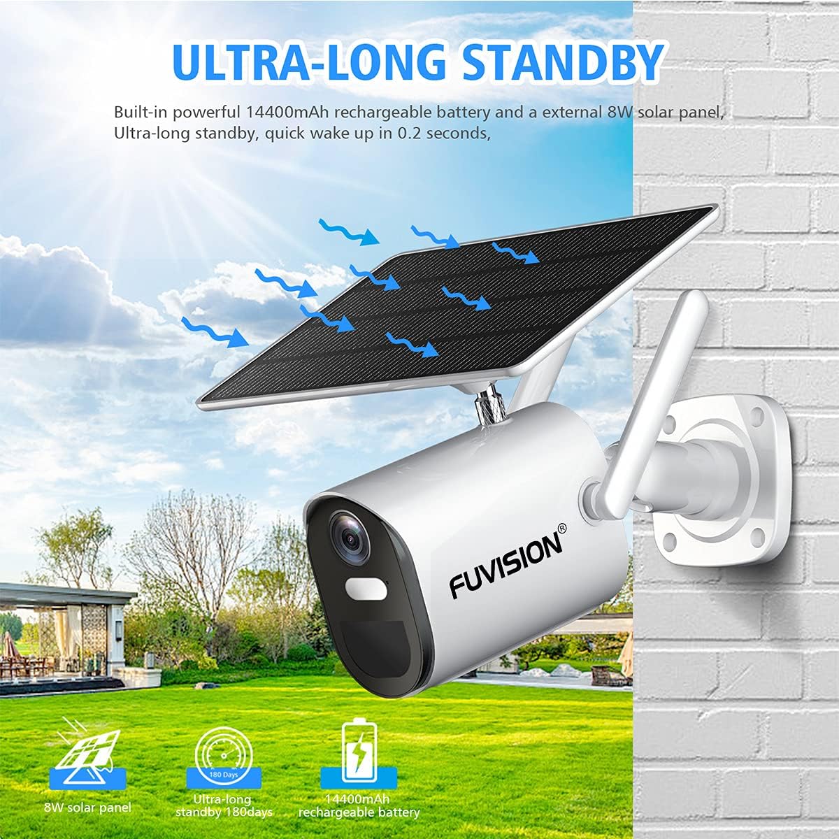 Solar Battery Powered 1080p Wireless Outdoor Security Camera C807623