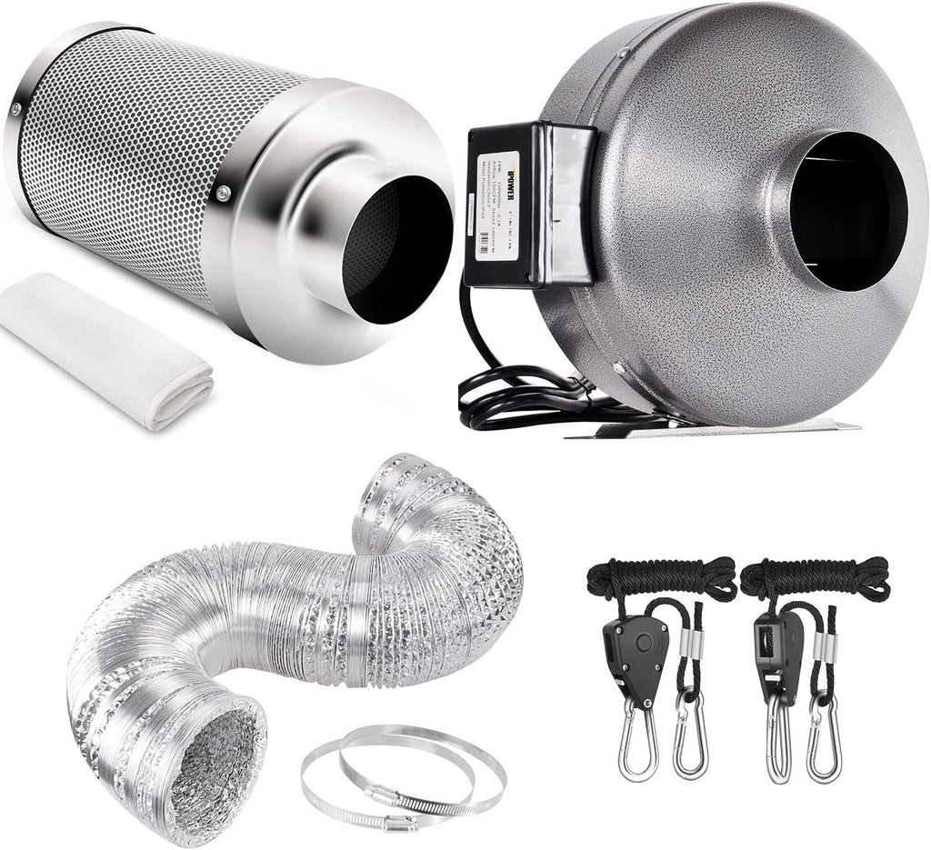 6 Inch 442 CFM Inline Fan with Carbon Filter Ducting and Rope Hangers U5873