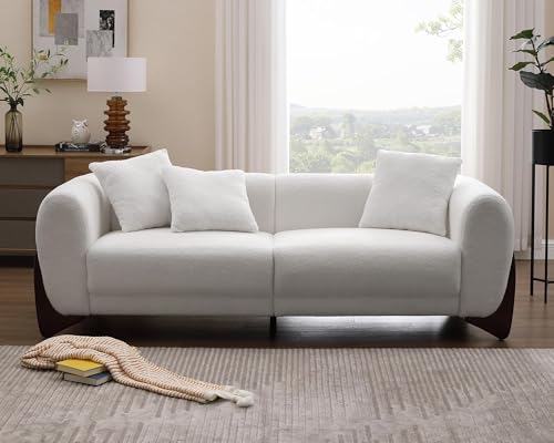 White 3 Seater Sherpa Boucle Sofa with Wood Legs W9388