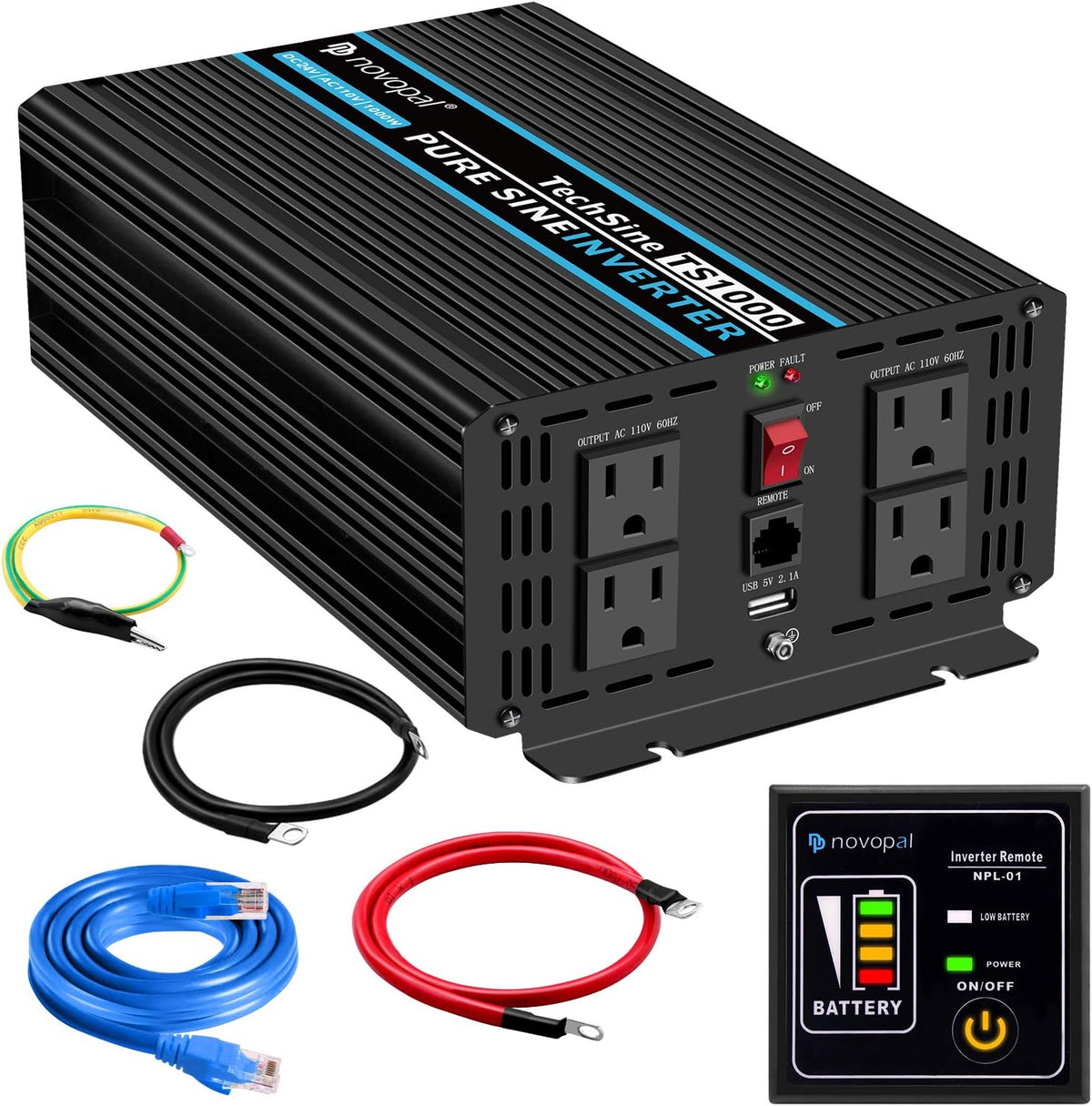 1500 watt Pure Sine Wave Power Inverter 12V to 110V/120V 4 AC Outlets N9306