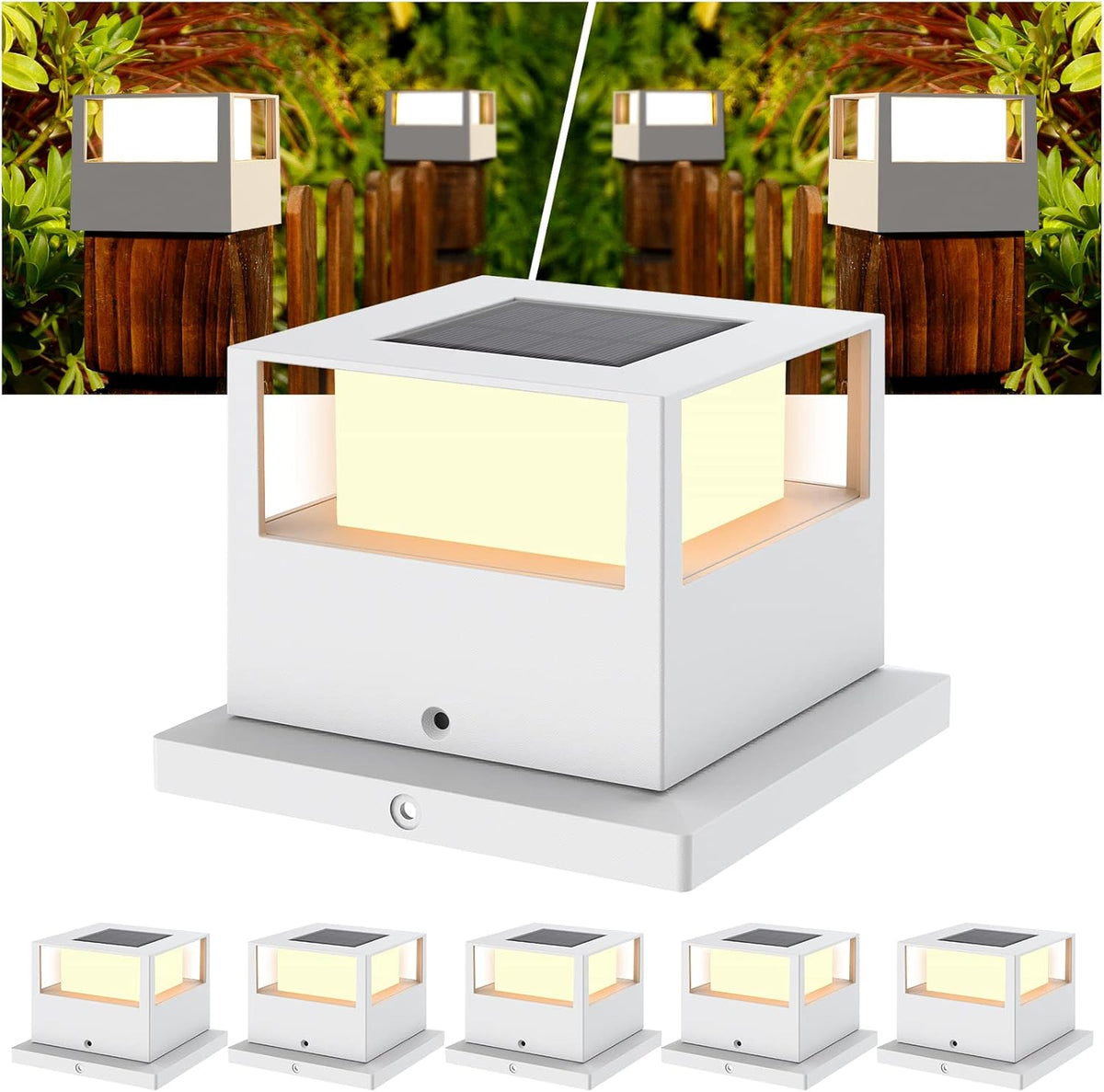6 Pack White Solar Post Cap Lights W63944